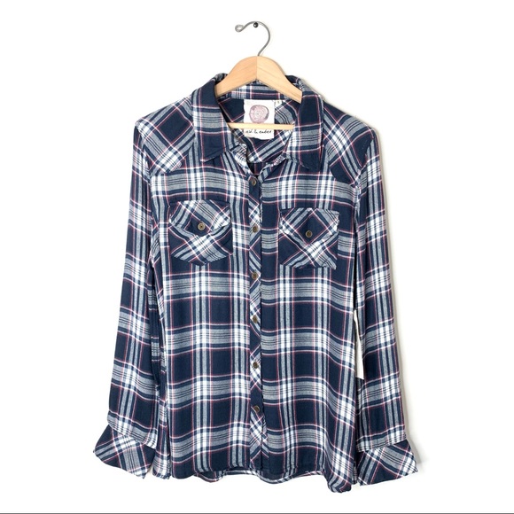 Ash & Ember Tops - Ash & Ember Avalon Button Flannel Shirt Size L NWT